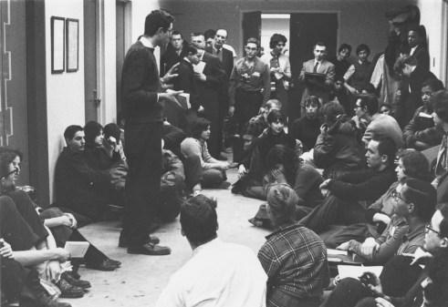 A 20-year-old Bernie Sanders helps organize a protest of housing segregation in properties owned by the University of Chicago in the 1960s (via https://berniesanders.com/timeline/1960s/).